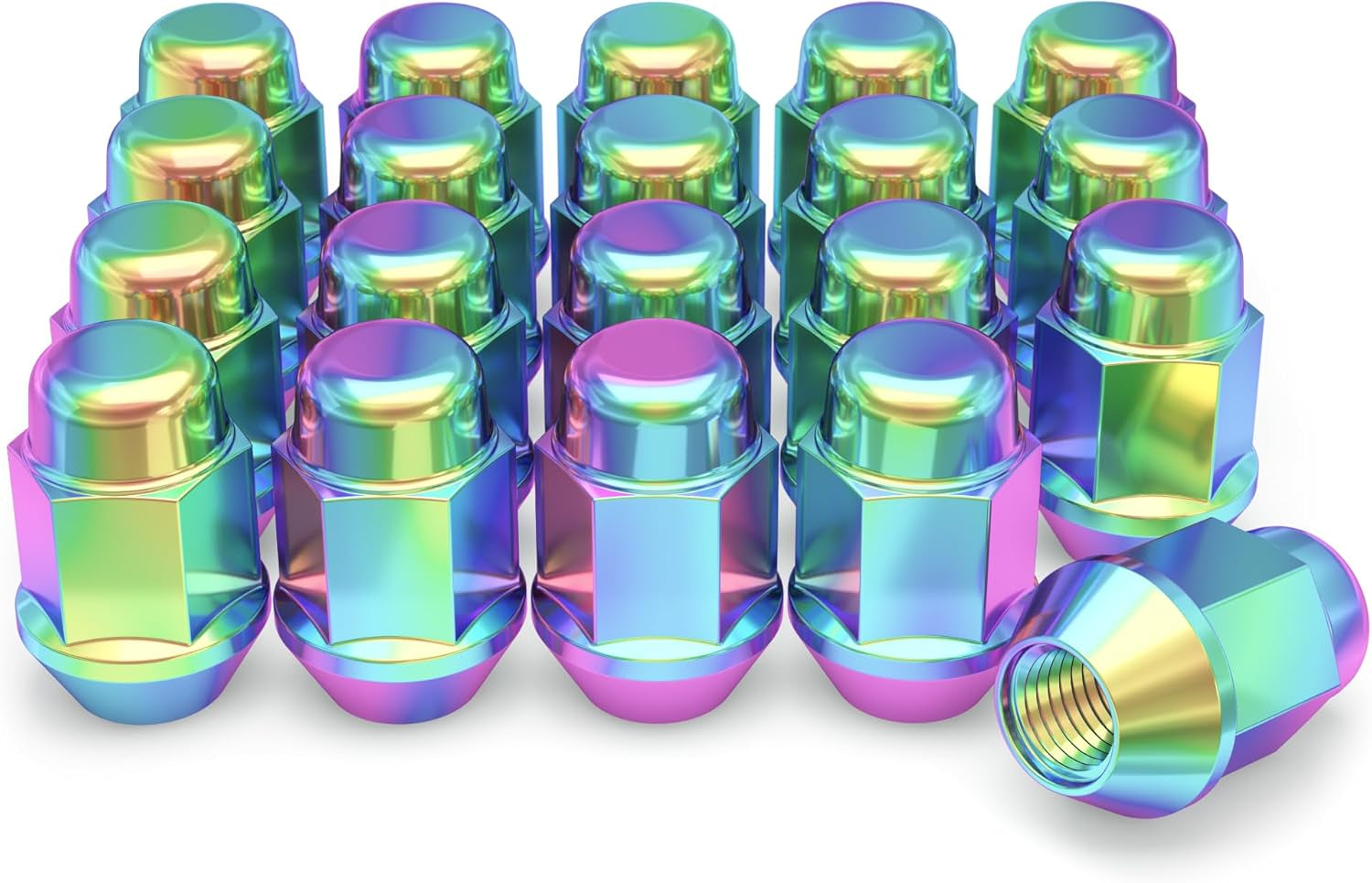 1704SNEO-20AM Neo Chrome 1/2"-20 Bulge Acorn Lug Nuts, 20 Pack