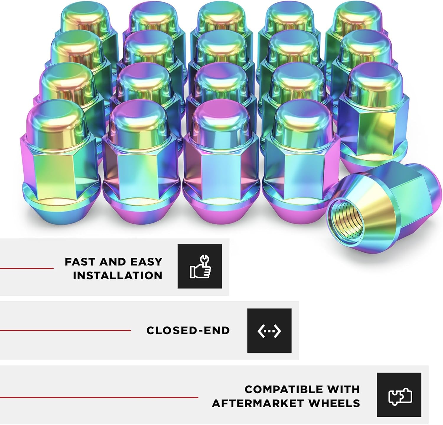 1704SNEO-20AM Neo Chrome 1/2"-20 Bulge Acorn Lug Nuts, 20 Pack