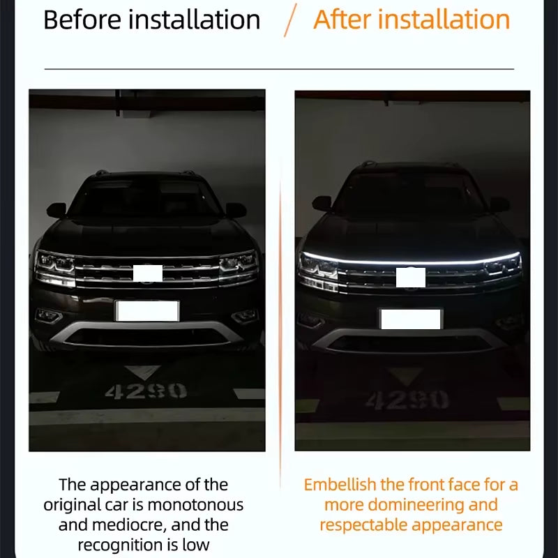 150Cm LED Daytime Running Light Scan Starting Car Hood Decorative Lights DRL Auto Engine Hood Guide Decorative Ambient Lamp 12V